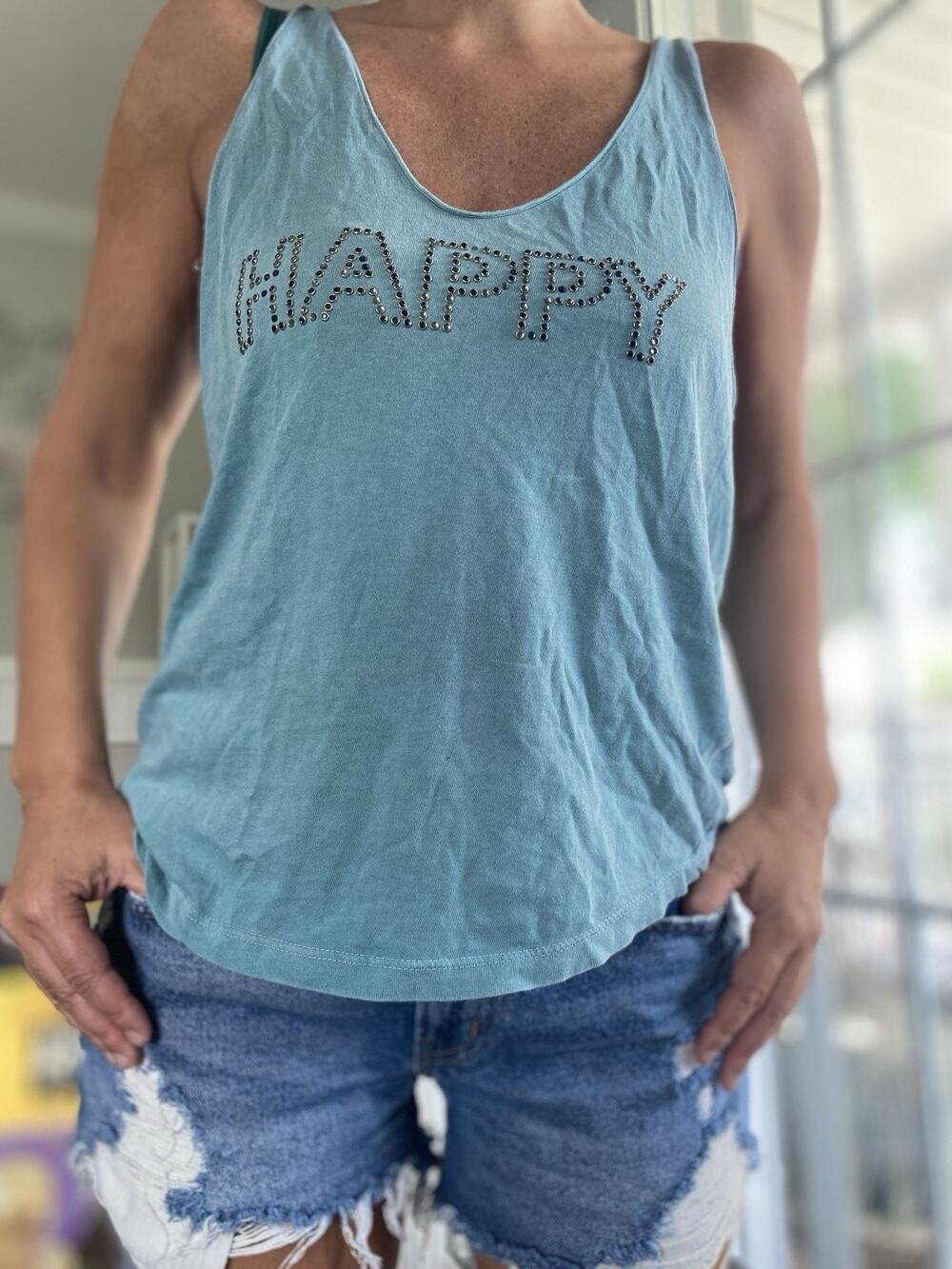 ZADIG & VOLTAIRE light blue sleeveless tank silver metal detail Cotton S